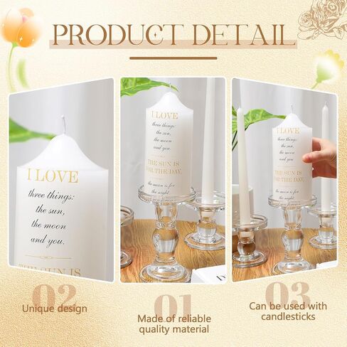 MTLEE 3 Unity Candles with Candle Holder for Wedding Unity Candle Set Include 1 Pillar and 2 Taper Candles for Ceremony Wedding Accessories Baptism Catholic Church (Love) in Saudi Arabia