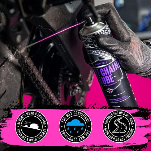 Muc-Off Wet Motorcycle Chain Lube, 400 Milliliters - Premium Motorbike Chain Lubricant Spray - Formulated for Wet Weather Conditions in Saudi Arabia