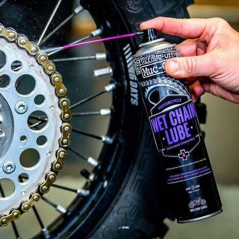 Muc-Off Wet Motorcycle Chain Lube, 400 Milliliters - Premium Motorbike Chain Lubricant Spray - Formulated for Wet Weather Conditions in Saudi Arabia