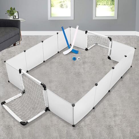 GARVIN 24-Panel Mini Hockey and Football Accessories Set, Half Rink Knee Hockey Side Panel, Play Side Panel for Children, Soccer Field Fence for Indoor and Outdoor - White in Kuwait