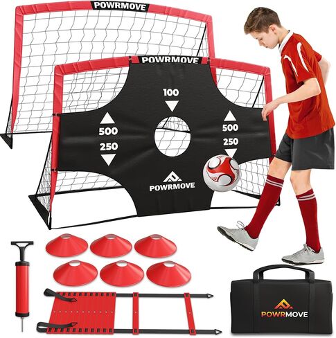 POWRMOVE Soccer Goals for Backyard - Portable Soccer Goals Set of 2 with Pump, Cones, Training Ladder, Ball and Carry Bag - 6FT x 4FT Soccer Nets, Durable Soccer Training Equipment in Kuwait