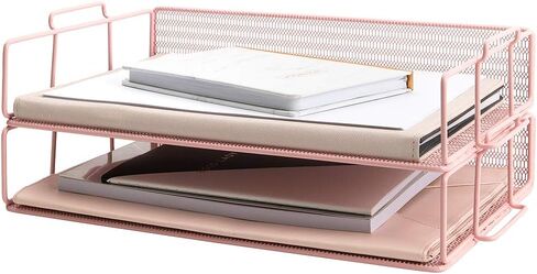 Gold File Organizer for Desk Gold Office Desk Accessories 2 Tier Gold Paper Tray - Document Tray - Gold Letter Tray Desk Organizers and Accessories Gold Paper Tray Organizer for Desk Inbox Blu Monaco in Kuwait