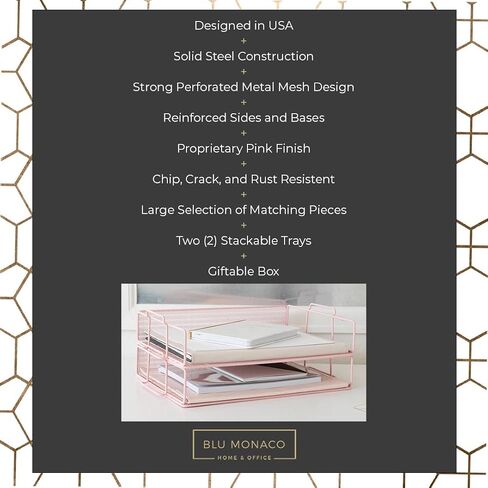 Gold File Organizer for Desk Gold Office Desk Accessories 2 Tier Gold Paper Tray - Document Tray - Gold Letter Tray Desk Organizers and Accessories Gold Paper Tray Organizer for Desk Inbox Blu Monaco in Kuwait