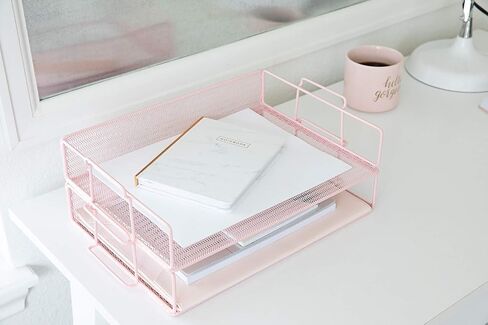 Gold File Organizer for Desk Gold Office Desk Accessories 2 Tier Gold Paper Tray - Document Tray - Gold Letter Tray Desk Organizers and Accessories Gold Paper Tray Organizer for Desk Inbox Blu Monaco in Kuwait