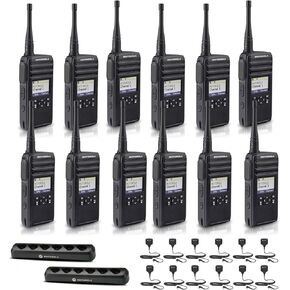 Motorola DTR700 Digital 2-Way Radio (50 Channels) (DTR700) + 2 x Multi-Unit Charger + 12 x HKLN4606 Remote Speaker Mic (12-Pack)