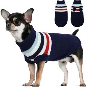 Dog Striped Sweater, Turtleneck Pullover for Small Dogs Boy Girl, Soft Dog Knitwear, Warm Puppy Fall Clothing, Christmas Pet Outfit, Extra Small Dog Clothes for Chihuahua Yorkie, Cat Apparel (XS, Red)