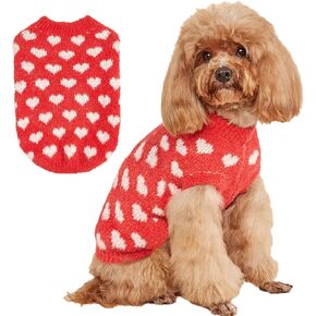 Jecikelon Cute Heart Dog Sweater Soft Mohair Knit Puppy Clothes Comfortable Warm Pet Winter Outfits Knitwear Pullover for Small Dogs Cats (Large, Red)