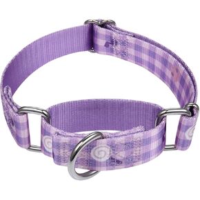 Mikivery Martingale Dogs Collar Plaid 1 inch Sturdy Slip Metal Buckle Collars Cute for Medium and Large Breed for Walking Training Outdoor Daily Use, Lavender