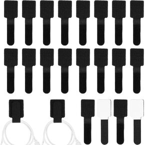 20Pcs Hook and Loop Cable Ties Self Adhesive Hook and Loop Cable Straps Wrap Racks Adjustable Cable Straps Sticky-Back Cord Organizer for Charging Cable Appliances at Office Home(Black)