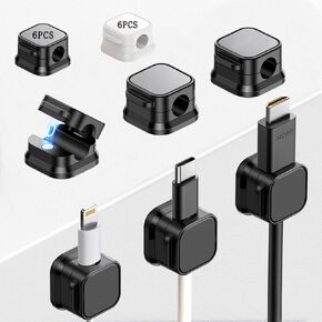 12pcs Adhesive Magnetic Cable Clips, Cord Management Holder, Wire Holder Keeper Conveniently Organizer Cluttered Cords Under Desks, Cars, Walls, Chargers, Nightstands, 6 Black and 6 White