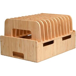 MobileVision Bamboo 12-Port Charging Station & Docking Organizer for Smartphones & Tablets, Family-Sized, for use in Corporate Offices & Classrooms