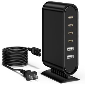 6 Port USB Charger Hub 60W for iPhone 15 Pro Max，Multi Fast Charging Station for 6 Charging Cables，Type C Wall Charger Adapter for iPhone16/15/14 Pro/Mini/iPad Pro/Samsung