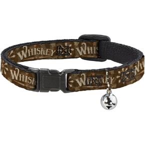Buckle-Down Western Whiskey Star..,Breakaway Cat Collar with Bell, Plastic Clip, Easy Adjustable, 8.5 to 12"-0.5" Wide