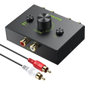 LiNKFOR R/L Stereo Audio Switch 2 in 1 Out R/L Stereo Audio Switch 1 in 2 Out Stereo Audio Splitter with Mute Button and No External Power Required