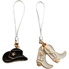 2pcs Cowboy Hat and Cowboy Boot Charm Lanyard for Phone Case, Bags Accessories, Enamel Pendant for Key Chain, Canvas Bag, Wallet, Cute Lanyard for Clothing Zipper, Gold
