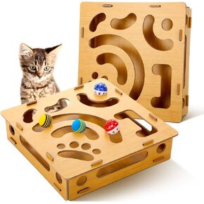 Cat Ball Track Cat Toy with Jingly Ball Cat Scratcher Ball Toys Cat Play Board for Bored Indoor Cats Wooden Corrugated Cardboard Cat Toy Ball Track Cat Puzzles Catacombs Cat Pool Table