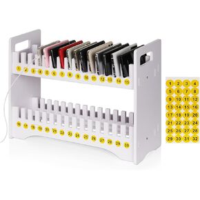 Cell Phone Holder Classroom Cell Phone Storage 2-Tier Multiple Cell Phone Stand Rack with 1-30 Number Stickers PVC Board Mobile Phone Holder Desktop Organizer for Classroom (Black, 30 Slots)