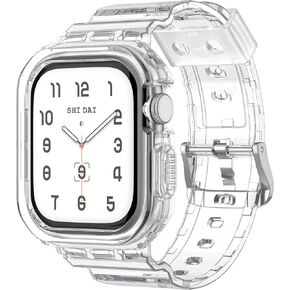Crystal Clear SmartWatch Band Compatible With Apple Watch Series 10 46mm 42mm Transparent TPU Rugged Bumper Cover for iWatch Sport Strap and Case