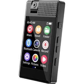 64GB MP3 Player with Bluetooth and 180° Camera Portable MP3 Music Player 2.5" Full Touch Screen HiFi Lossless Sound Music Audio Player with Built-in Speaker Voice Recorder E-Book Alarm Clock