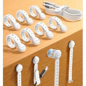 12PCS Silicone Magnetic Cable Ties with Magnet for Bundling & Organizing,JOYROOM Elastic Reusable Cord Ties Adjustable bundled Size with11 Buckle hole,Cable Organizer Management for Home,Office(White)