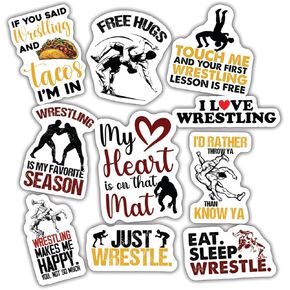 (10pcs) Wrestling Stickers Funny Wrestling Gifts Sports Wrestling Wrestler Gifts Funny Gifts Multiple Different Design, Waterproof, UV- Resistant, Suitable for Tumbler, Laptop, Car, Truck
