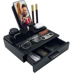 Gifts For Men Him boyfriend husband Mens Gifts For Christmas gifts for Dad Birthday, Anniversary, Father's Day And Christmas - nightstand organizer includes 2 Gift Pens