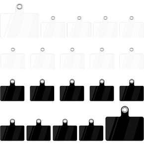 20 Pcs Cell Phone Lanyard Tether Tab with Metal Ring, Phone Lanyard Patch Pad PVC Patches Sticker Pad Universal Replacement Attachment Cellphone Tether for Smartphone Strap Black and White