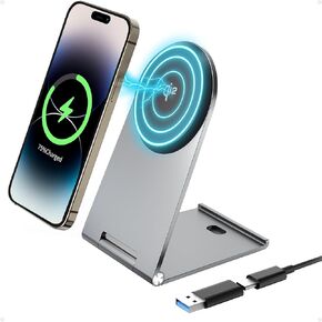Wireless Charger Stand Qi2 Certified Mag-Safe 15W Fast Charging, avedio links Foldable Portable Magnetic Wireless Charging Station Compatible with iPhone 16/15/14/13/12 Series, AirPods (Silver)