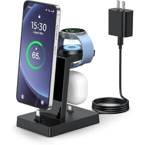 NANAMI 30W USB C Fast Charger for Samsung Devices, 3 in 1 Charging Station for Samsung Galaxy Watch 7/6/5/4/3, Stand for Galaxy S24 Ultra/S23/S22/S21/Note20/Z Flip/Fold 5/iPhone 15/16 Pro Max,Buds Pro