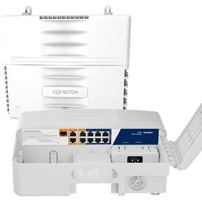 Outdoor PoE Switch, 11 Port, IP65 Waterproof, 100/1000Mbps Mixed, Unmanaged, 120W High Power Output, IEEE802.3af/at/bt Support (bt 60W), 6KV Lightning Protection, Plug & Play, All-in-one Box