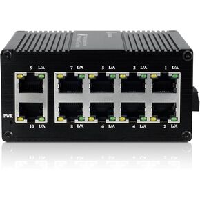10-Port Gigabit Mini Unmanaged Ethernet Switch, 8 RJ45 Ports + 2 Gigabit Uplink Ports, Compatible with 10/100/1000Mbps, Din-Rail or Wall Mount, 14Gbps Backplane Bandwidth Traffic Optimization