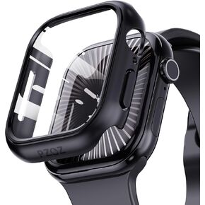 pzoz متوافق مع حافظة Apple Watch Series 10 مقاس 46 مم مع واقي شاشة، واقي نحيف وممتص للصدمات وتغطية كاملة وغطاء صلب غير لامع وحافة دفاعية لملحقات iWatch والنساء والرجال ونظام تحديد المواقع العالمي (أسود-عبوتان)