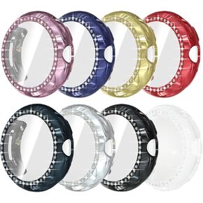 8 Pack Bling Case for Google Pixel Watch 2/Pixel Watch 1 Screen Protector, Glitter Diamond Protective Cover Shining Rhinestone PC Bumper with Tempered Glass Film for Women Girl