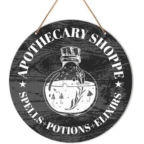 Muktoujaumai Witch Sign Decor, Witchy Hanging Sign Decor Farmhouse Wall Decorations Magic Witchcraft Sign for Front Door, Gothic House, Living Room, Housewarming Gift for Wicca Pagan, Blessed Home