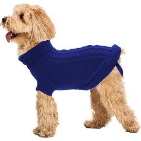 Small Dog Sweaters Winter Puppy Sweater Knit Sweater for Pet Warm Solid Dog Coat for Cold Weather (Dark Blue, Small)