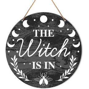 Muktoujaumai Witch Sign Decor, Witchy Hanging Sign Decor Farmhouse Wall Decorations Magic Witchcraft Sign for Front Door, Gothic House, Living Room, Housewarming Gift for Wicca Pagan, Blessed Home in Kuwait