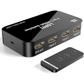 8K@60Hz HDMI Switch 3 in 1 Out HDMI Splitter, 4K@120Hz HDMI 2.1 Switcher with Remote Compatible with HDMI Game Console PS5/PS4/Xbox/Switch, Laptop, Computer