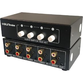 4-in 1-Out RCA and 3.5mm Aux Audio Switching Box 4 Channels Audio Converter Passive Audio Selector Switch Box 1-in 4-Out (S401-RCA AUX)