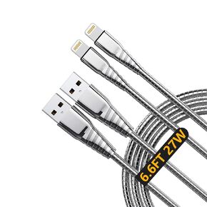 Opluz Heavy Duty iPhone Charging Cable -Metal iPhone Charger 6.6ft Long USB to Lightning Cable Unbreakable iPhone Fast Charger Cord Cat Proof Stainless Steel Cable for iPhone 14/13/12/11/X/8-2 Pack