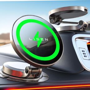 LISEN for Magsafe Car Mount Charger Dashboard, Qi2 Certified 15W Magsafe Car Charger, Foldable Ultra Magnetic Wireless Car Charger, Car Phone Charger Mount for iPhone 16 Pro Max 15 14 13, with Charger