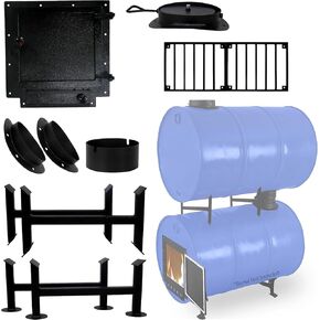 Barrel Wood stove kit with Adapter kit & Burn Barrel Grate – Perfect for 30-55 Gallon Barrel - Barrel Stove Kits - Fire Wood Camp Stove Barrel Woodstove Kit & Double Barrel Stove Adapter Kit