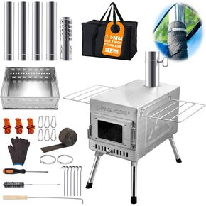 CHANGE MOORE Outdoor Sauna Hot Tent Stove, 1.5mm Premium 201 Stainless Steel, Upgraded Heat Concentration System - with Chimney Pipe Anti-scalding Roll Cloth, Portable Camping Wood Stove for Dry Sauna