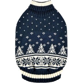Puppia Nevis Winter Turtleneck Knit Shirts Snow Forest Pattern for Small and Medium Dogs, Wine, Small