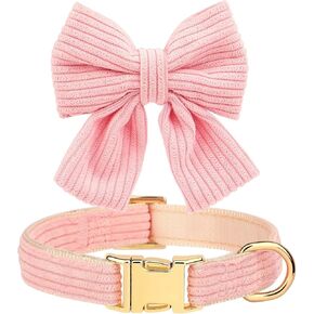 Beirui Girl Dog Collars with Bowtie, Adjustable Cute Dog Collar for Wedding and Holiday, Soft Pet Collar for Small Dogs, Pink S
