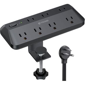 TROND Desk Clamp Power Strip - 1700J Surge Protector with 7 Outlets, Desktop Edge Mount Power Strip, Fit 1.97" Tabletop, 6FT Flat Plug Extension Cord for Teacher Must Haves, Office, ETL List, Black