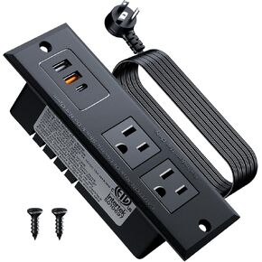 DOACE Recessed Power Strip with USB C Fast Charging Conference Recessed Outlet,Space-Saver for Furniture Side Table,2 AC Outlets,3 USB Ports,6ft Cord, for Home