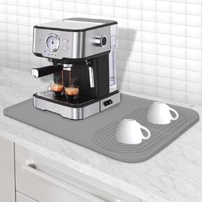 Silicone Coffee Mat with Raised Edge, 24'' x 16'' Coffee Maker Mat for Countertops, Coffee Tray Fit Under Coffee Maker Coffee Machine Coffee Pot Espresso Machine, Easy to Clean, Black