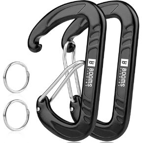 Booms Fishing Black Carabiner Clip: 3.1" Heavy Duty Carabiners 12kN/2697lbs Large Aluminum Carbiner for Keys Water Bottle Dog Leash Camping Hiking, Caribiner Keychain Hook Carbineers D Ring Clip