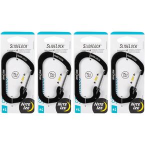 Nite Ize SlideLock Carabiner Stainless Steel - Key Holder Carabiner for Daily Use - Secure Keychain Organizer with Lock - Lockable Carabiner - 75lb Weight Rating - Size 4, Black (4 Pack)