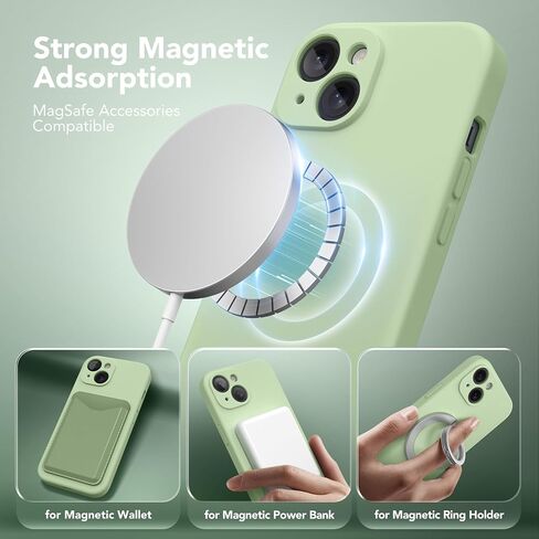 Magnetic for iPhone 15 Case, Compatible with MagSafe, [2 Screen Protector + Full Camera Protection], Silicone Shockproof Anti-Scratch Protective Phone Case for iPhone 15 6.1", Matcha in Saudi Arabia
